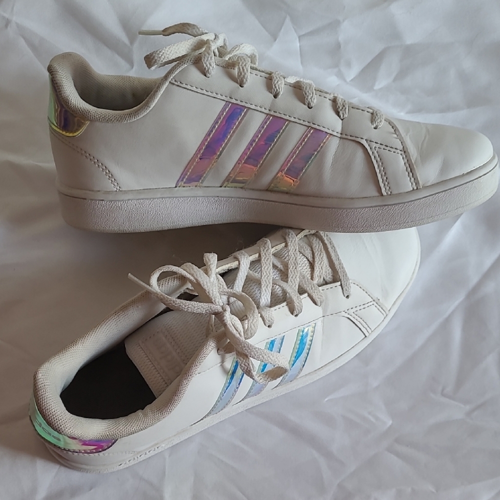 Adidas Women's White Sneakers with Iridescent Accents